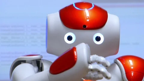 Humanoid Autonomous Robot Looking Around And Gesturing Stock Footage 70006044