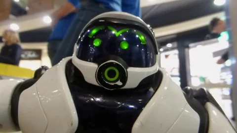 Humanoid Autonomous Robot Looking Around And Gesturing Stock Footage 72908345