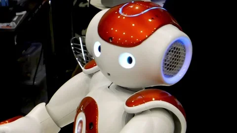 Humanoid Autonomous Robot Looking Into Camera Stock Footage 70006246