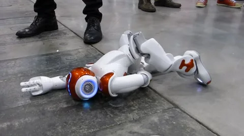 Humanoid autonomous robot stands up Video stock 51105278