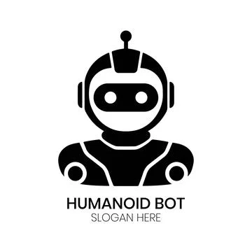Humanoid Bot Logo Design with Friendly Expression and Antenna Stock Illustration