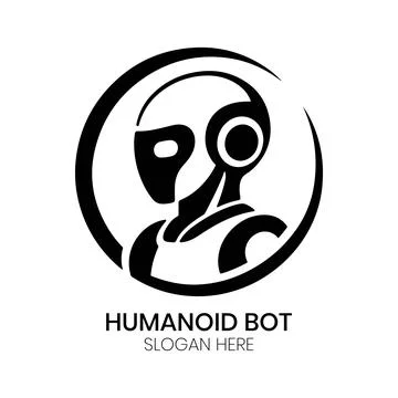 Humanoid Bot Logo Design inside Circular Frame and Gear Stock Illustration