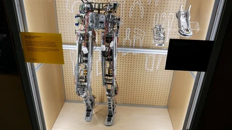  Humanoid Byrun legs prototype 3 at Exhibition Science Museum Stock Footage 116685179