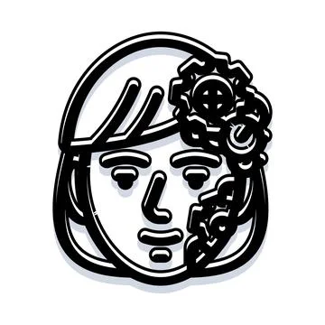 Humanoid face blending with mechanical gears concept Stock Illustration
