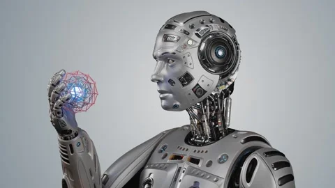 HUMANOID HOLDS SPHERE-2 Stock Footage 255940240