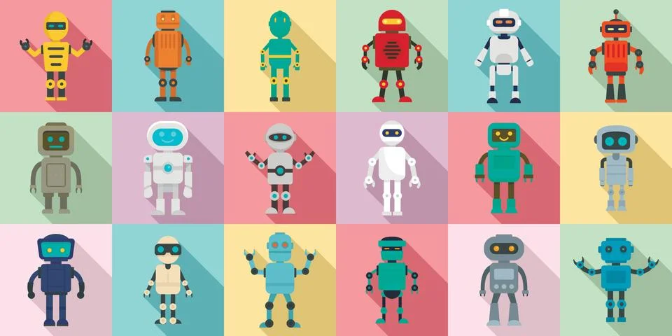 Humanoid icons set, flat style Stock Illustration