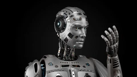 HUMANOID LOOKING AT his ARMS Video stock 255941060