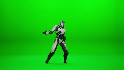 Humanoid Mecha Dynamic Dance on Green Screen Stock Footage 321943080