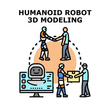 Humanoid robot 3d modeling and human interaction concept Stock Illustration