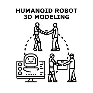 Humanoid robot 3d modeling and human interaction concept Stock Illustration