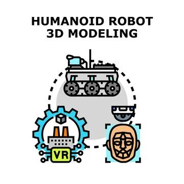 Humanoid robot 3d modeling development concept Stock Illustration