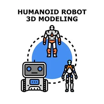 Humanoid robot 3d modeling development concept Stock Illustration