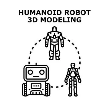 Humanoid robot 3d modeling development concept Stock Illustration