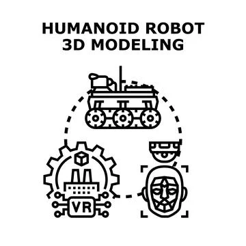 Humanoid robot 3d modeling development concept Stock Illustration