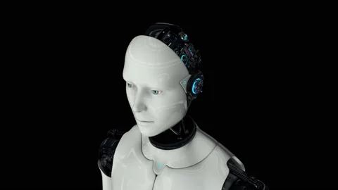 The humanoid robot is active. Artificial intelligence. The camera flies around Stock Footage 132124097