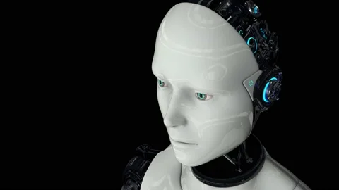 The humanoid robot is active. Artificial intelligence. The camera moves away. 4K Video stock 132124117