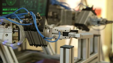 Humanoid robot with arms and a human head Stock Footage 55385809