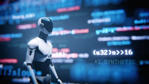 Humanoid robot assistant with glowing da... | Stock Video | Pond5