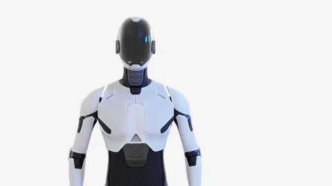 Humanoid robot assistant isolated on white background loop animation. Stock Footage 347388551