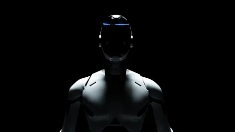 Humanoid robot assistant portrait on dark background loop animation. Stock Footage 347388727