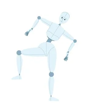 Humanoid robot balancing semi flat color vector character Stock Illustration