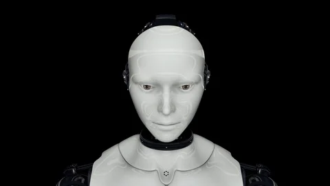 A humanoid robot on a black background t... | Stock Video | Pond5