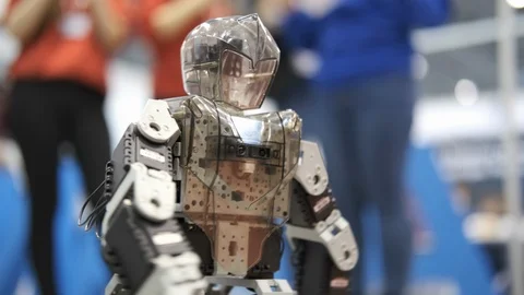 Humanoid robot dance. Smart robot dance show performance Stock Footage 104719688