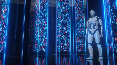 Humanoid Robot Data Block Humanoid robot in the midst of digital data bloc... 写真素材