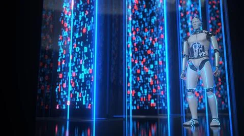 Humanoid Robot Data Block Humanoid robot in the midst of digital data bloc... Stock Photos