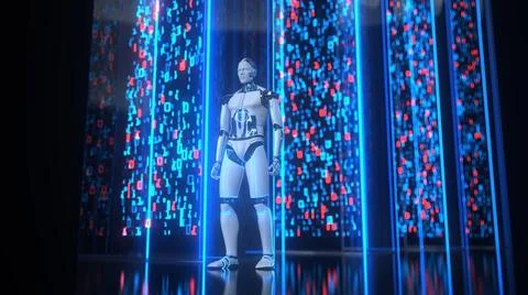 Humanoid Robot Data Block Humanoid robot in the midst of digital data bloc... Stock Photos