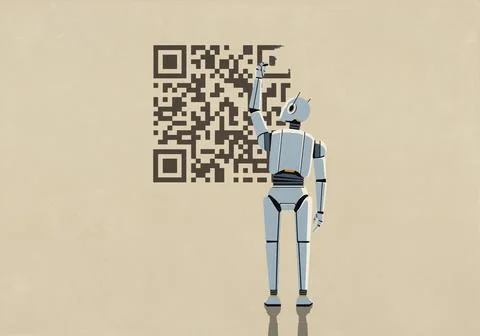 Humanoid robot drawing QR code Stock Illustration