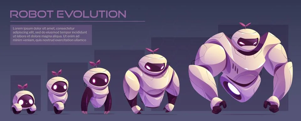 Humanoid robot evolution levels set 스톡 일러스트