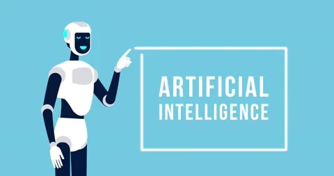 Humanoid robot explaining AI and walking Stock Footage 145253026