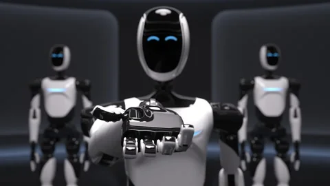 Humanoid robot extends his hand offering help or collaboration Stock Footage 329672742