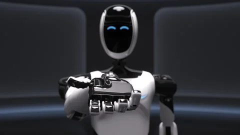 Humanoid robot extends his hand offering help or collaboration Stock Footage 329672862