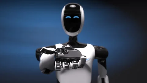 Humanoid robot extends his hand offering help or collaboration Stock Footage 329672975