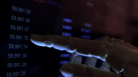 Humanoid robot hand analyzing economic c... | Stock Video | Pond5