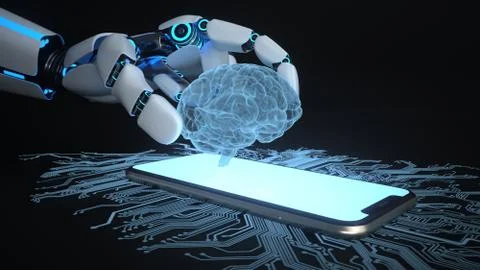 Humanoid Robot Hand Brain Smartphone 스톡 일러스트