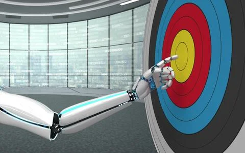 Humanoid robot hand with a classic target. 3d illustration. 스톡 일러스트