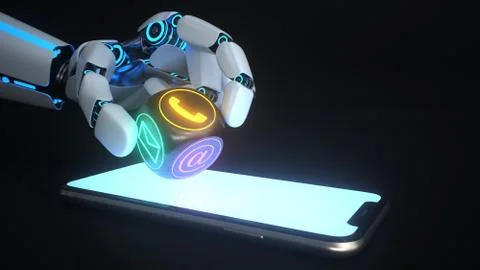 Humanoid Robot Hand Contact Cube Smartphone Stock Illustration
