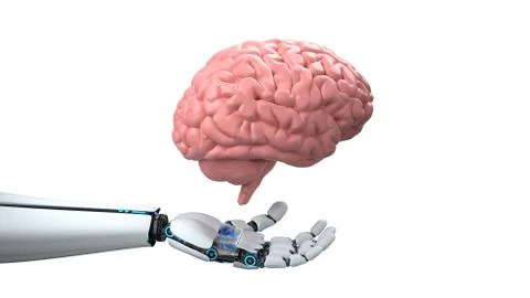 Humanoid Robot Hand Human Brain Stock Illustration