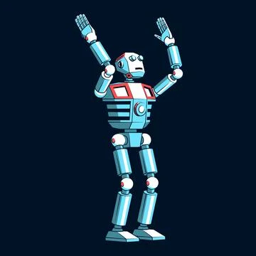 Humanoid robot has raised its arms and is looking up イラスト素材