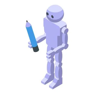 Humanoid robot holding pencil generating creative content Stock Illustration
