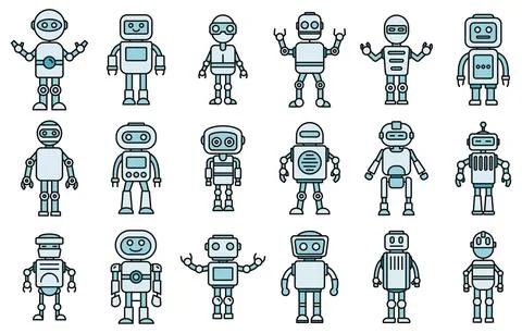 Humanoid robot icons set vector color イラスト素材