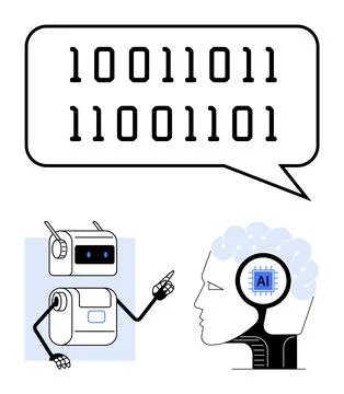 Humanoid Robot Interacting with AI-Brain Interface and Binary Code in Speec.. イラスト素材