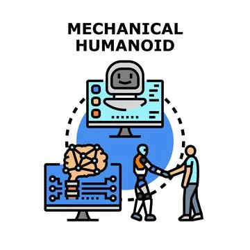 Humanoid robot interacting with artificial intelligence development Stock Illustration
