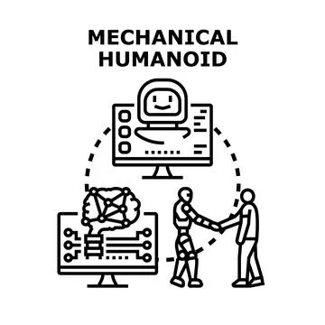 Humanoid robot interacting with artificial intelligence development Stock Illustration