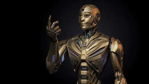 HUMANOID ROBOT looks at arms Stock Footage 251951205