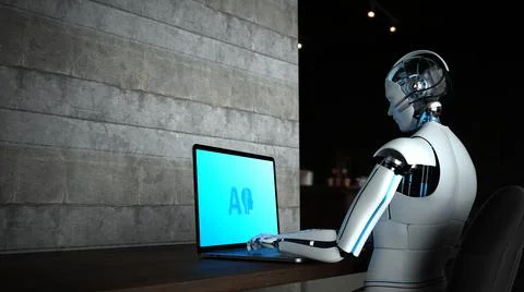Humanoid Robot Notebook AI Illustrazione stock