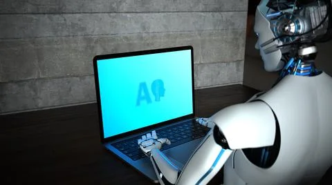 Humanoid Robot Notebook AI Stock Illustration